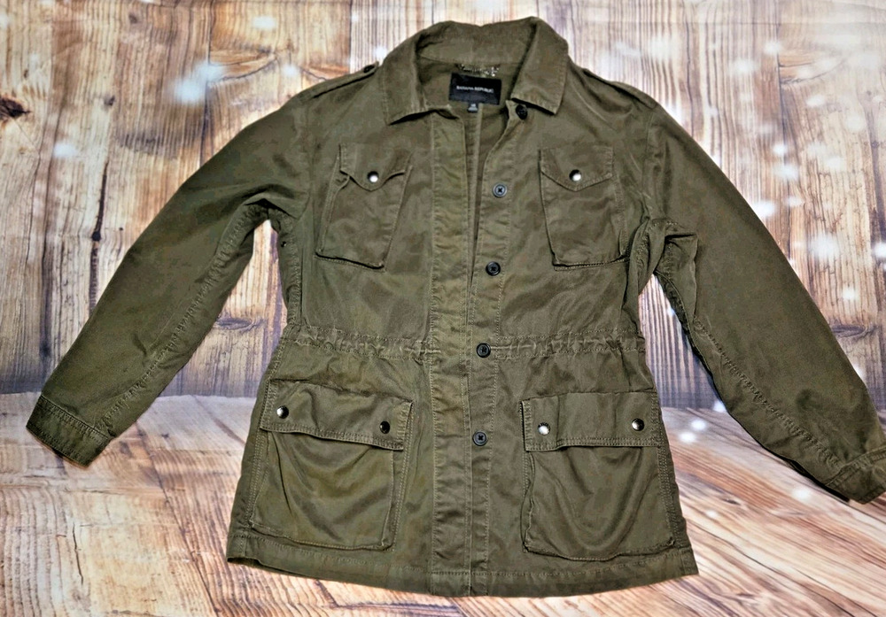 Banana Republic Military Army Style Coat Women's Size XS Green Buttons Pockets